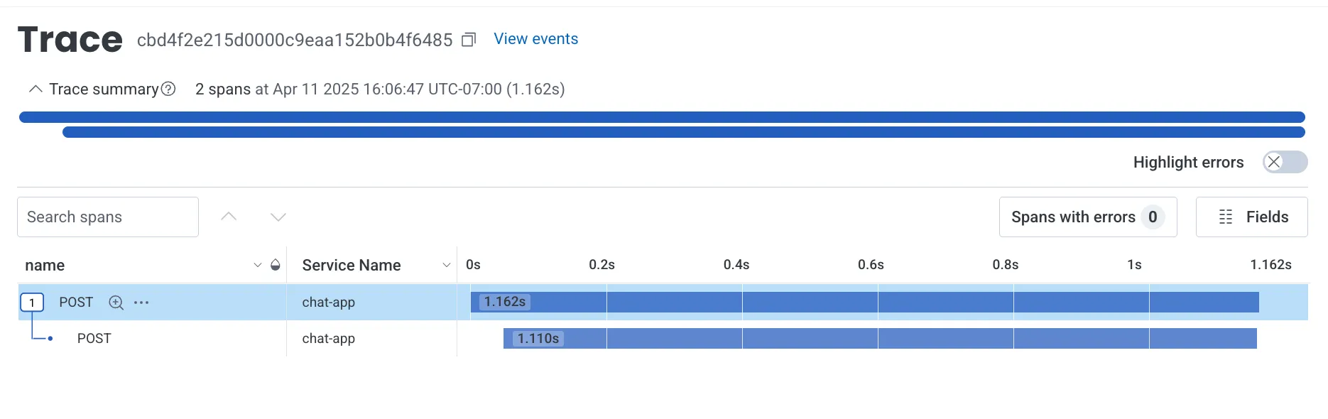 Viewing traces in Honeycomb