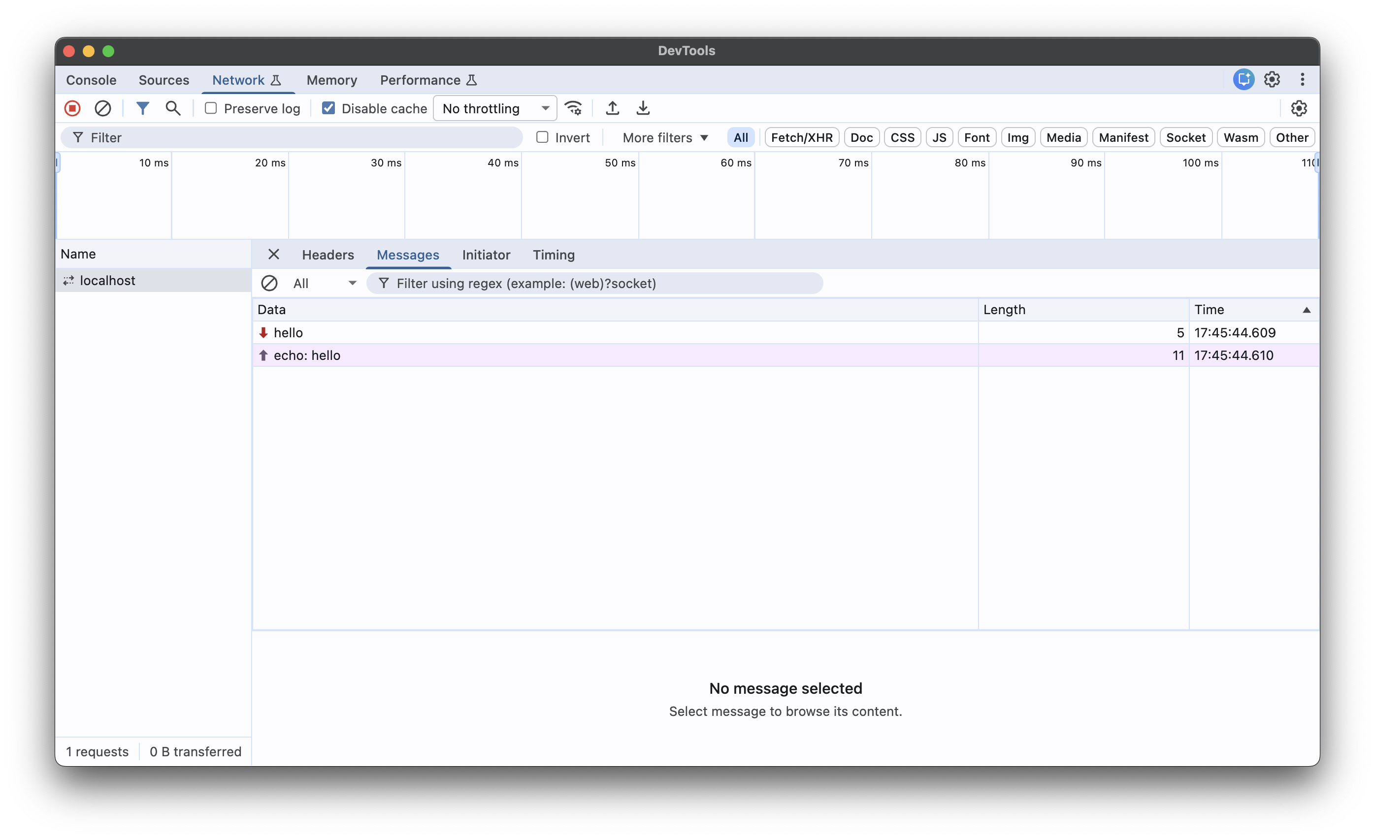 Ende.upgradeWebSocket() in the Network tab